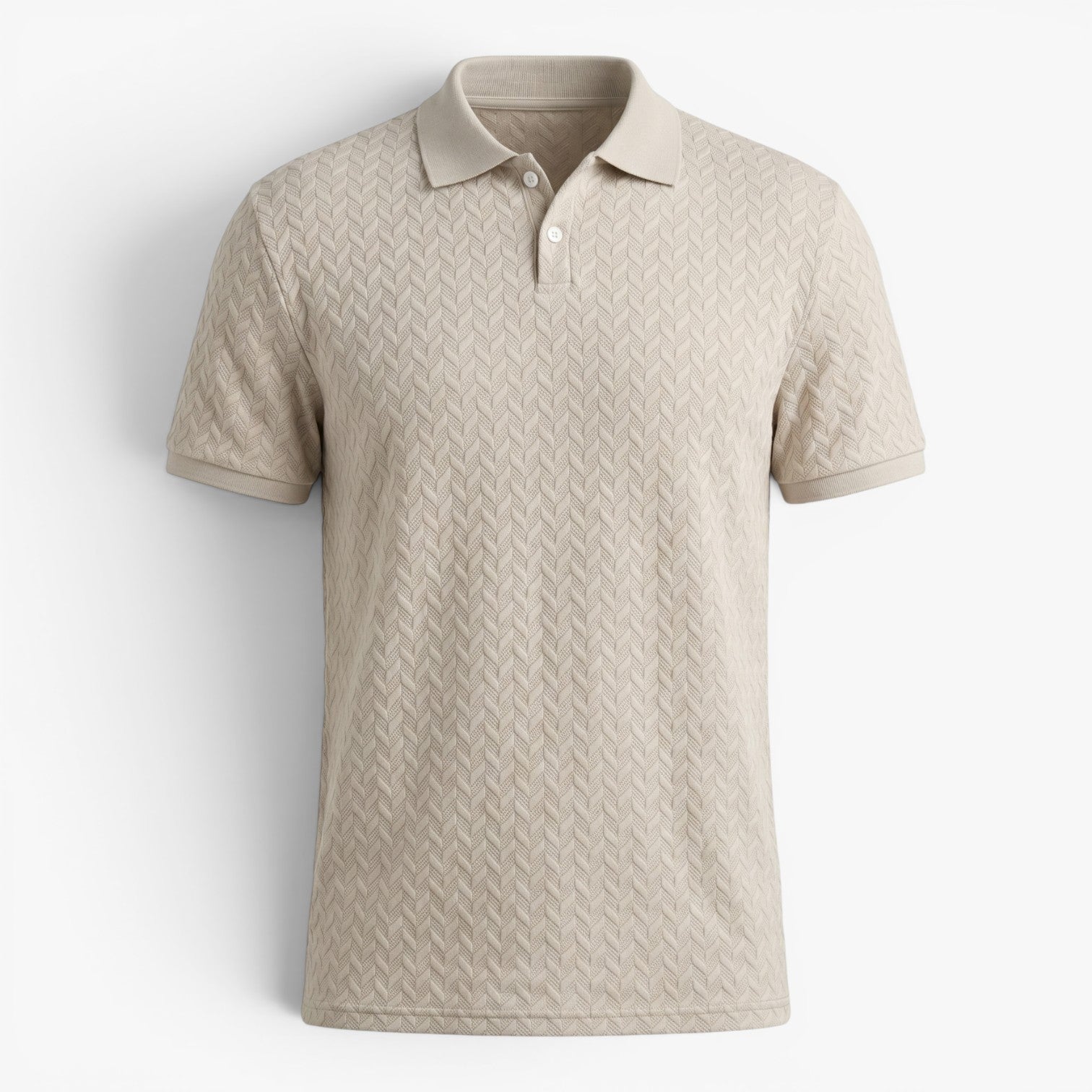 Men's Textured Checkerboard Knit Polo Shirt with Ribbed Jacquard Finish
