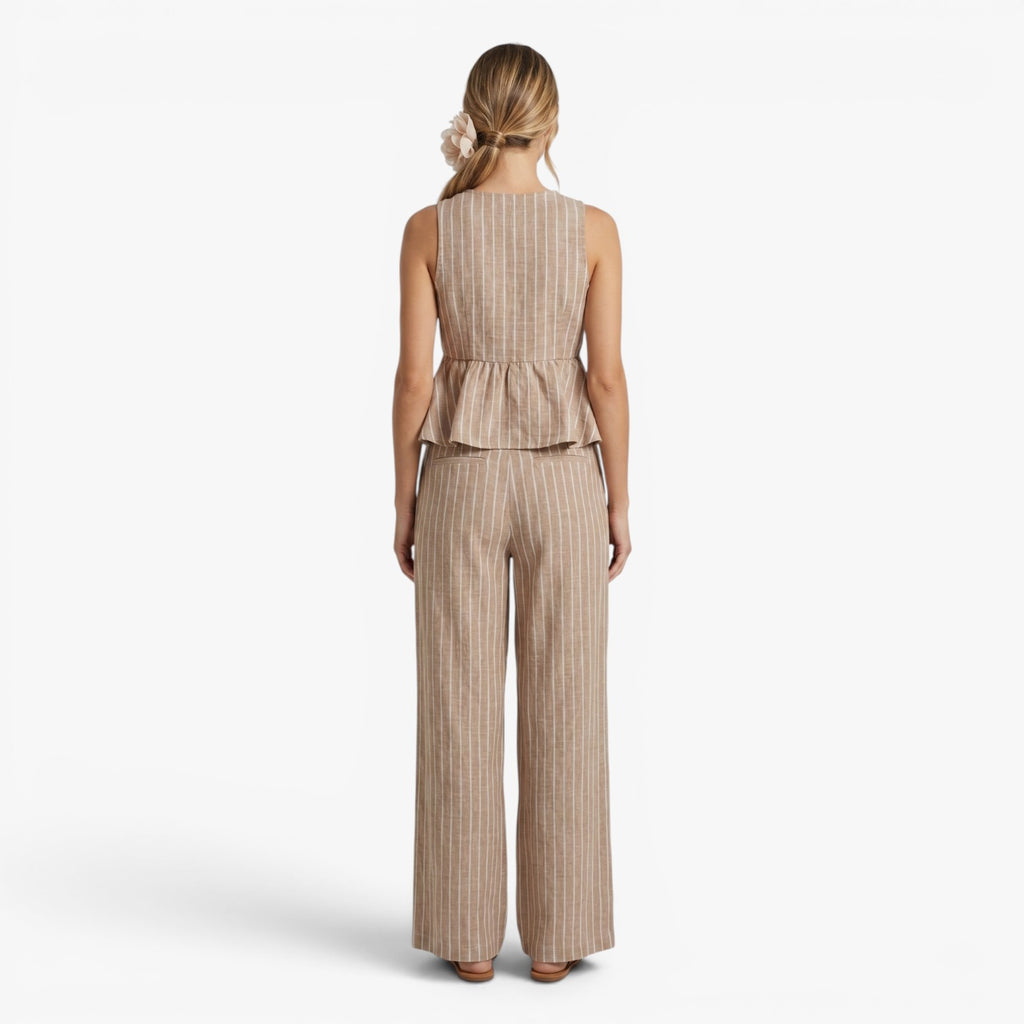 Damen gestreiftes Oberteil mit Taillenschleife und weit geschnittene Hose