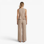 Damen gestreiftes Oberteil mit Taillenschleife und weit geschnittene Hose