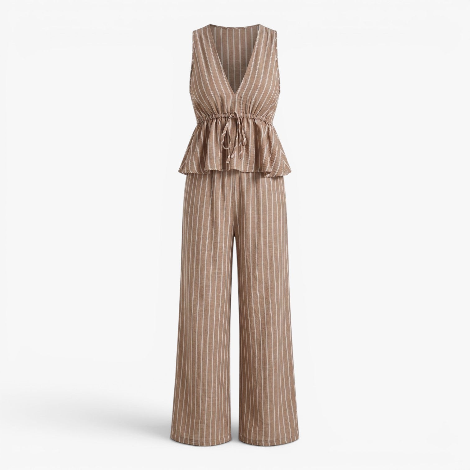 Damen gestreiftes Oberteil mit Taillenschleife und weit geschnittene Hose