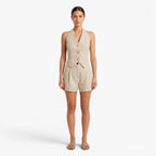 Women's Pinstripe Halter Vest & Tailored High-Waist Shorts Set