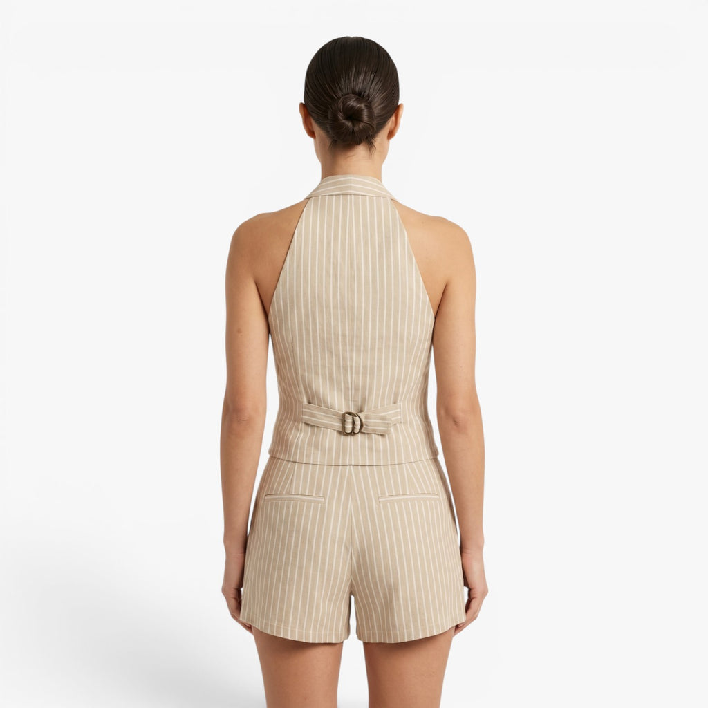 Women's Pinstripe Halter Vest & Tailored High-Waist Shorts Set