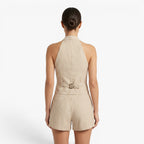 Women's Pinstripe Halter Vest & Tailored High-Waist Shorts Set