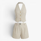 Women's Pinstripe Halter Vest & Tailored High-Waist Shorts Set