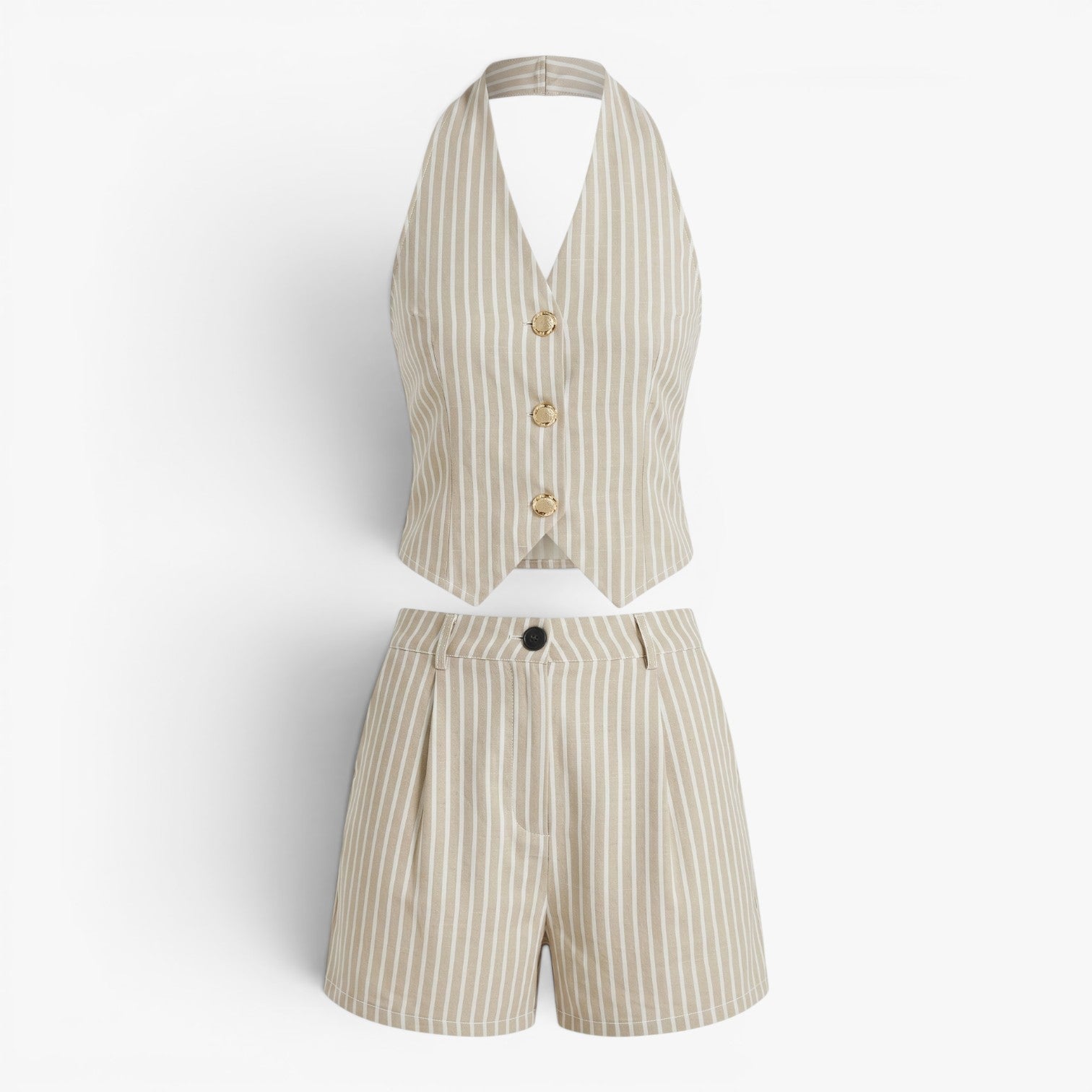 Women's Pinstripe Halter Vest & Tailored High-Waist Shorts Set