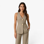 Women's Tailored V-Neck Vest & Wide-Leg Trousers Two-Piece Suit Set
