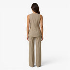 Women's Tailored V-Neck Vest & Wide-Leg Trousers Two-Piece Suit Set