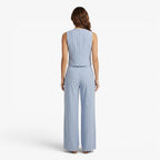 Women's Pinstripe Button-Front Vest & Wide-Leg Trousers Lounge Set