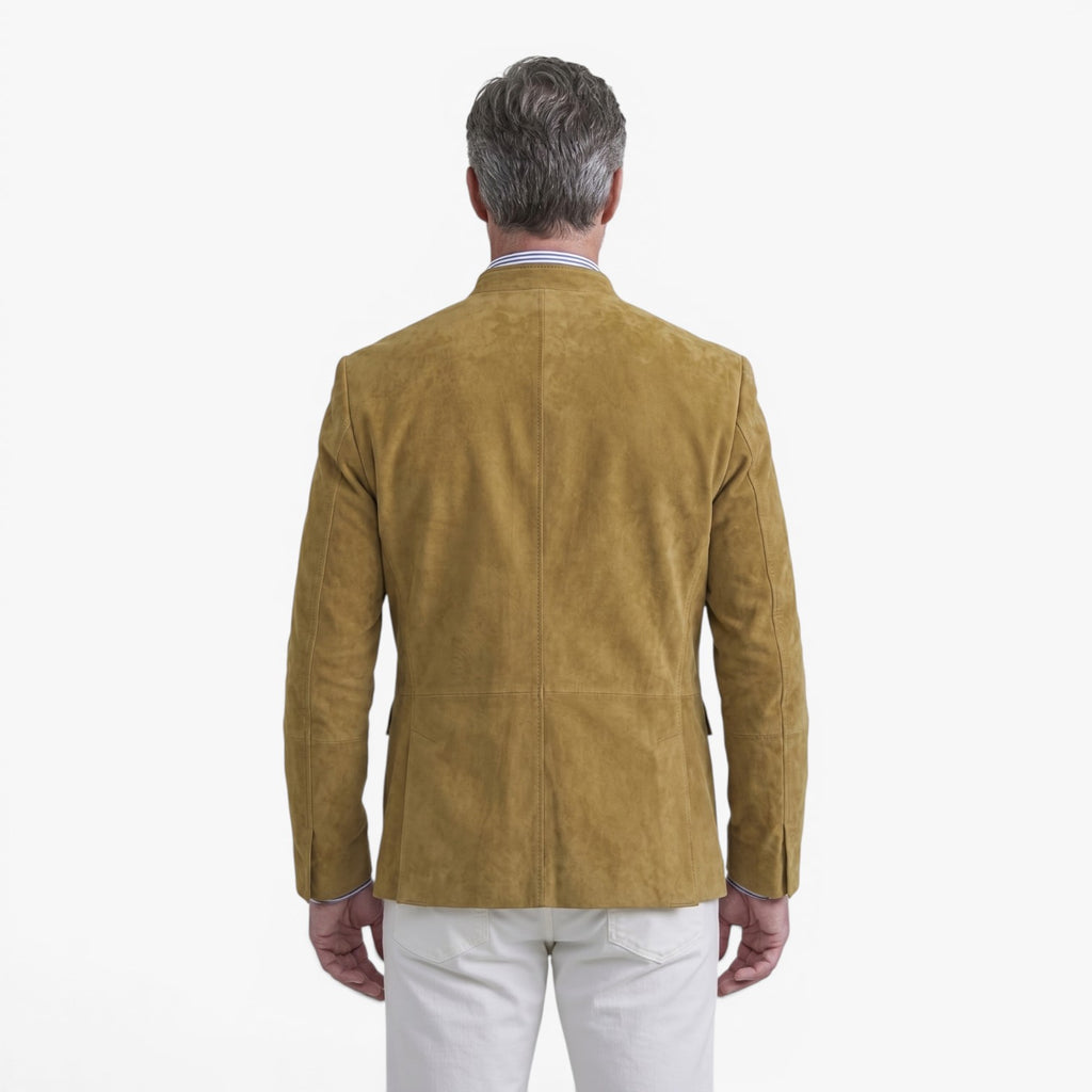 Men's Vintage Suede Military-Inspired Stand Collar Blazer Jacket