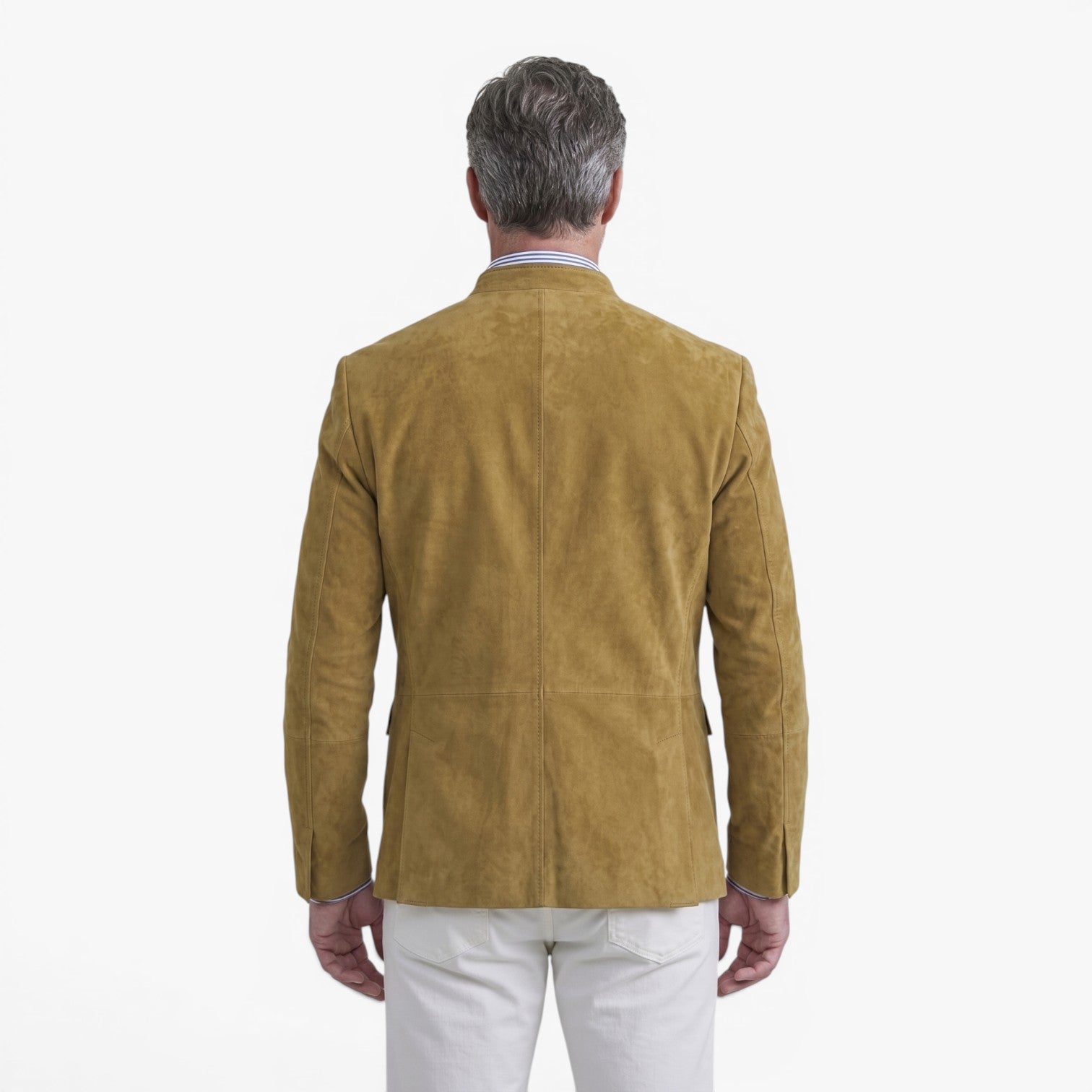 Men's Vintage Suede Military-Inspired Stand Collar Blazer Jacket