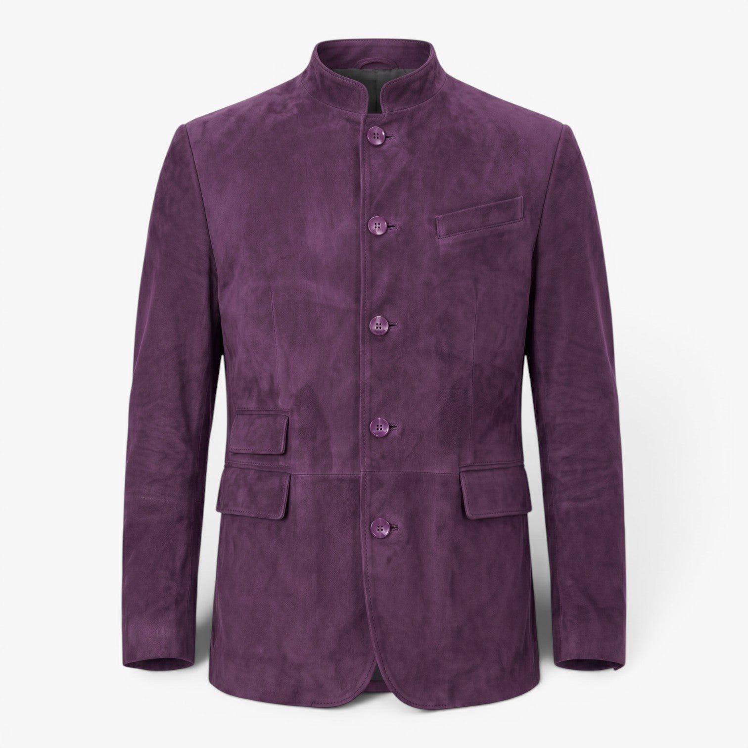 Men's Vintage Suede Military-Inspired Stand Collar Blazer Jacket