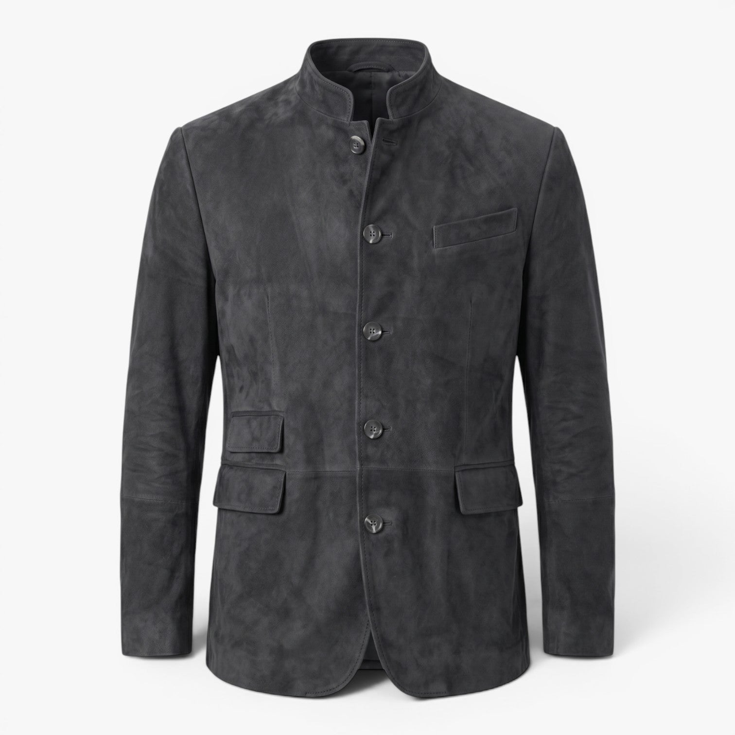 Men's Vintage Suede Military-Inspired Stand Collar Blazer Jacket
