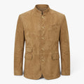 Men's Vintage Suede Military-Inspired Stand Collar Blazer Jacket