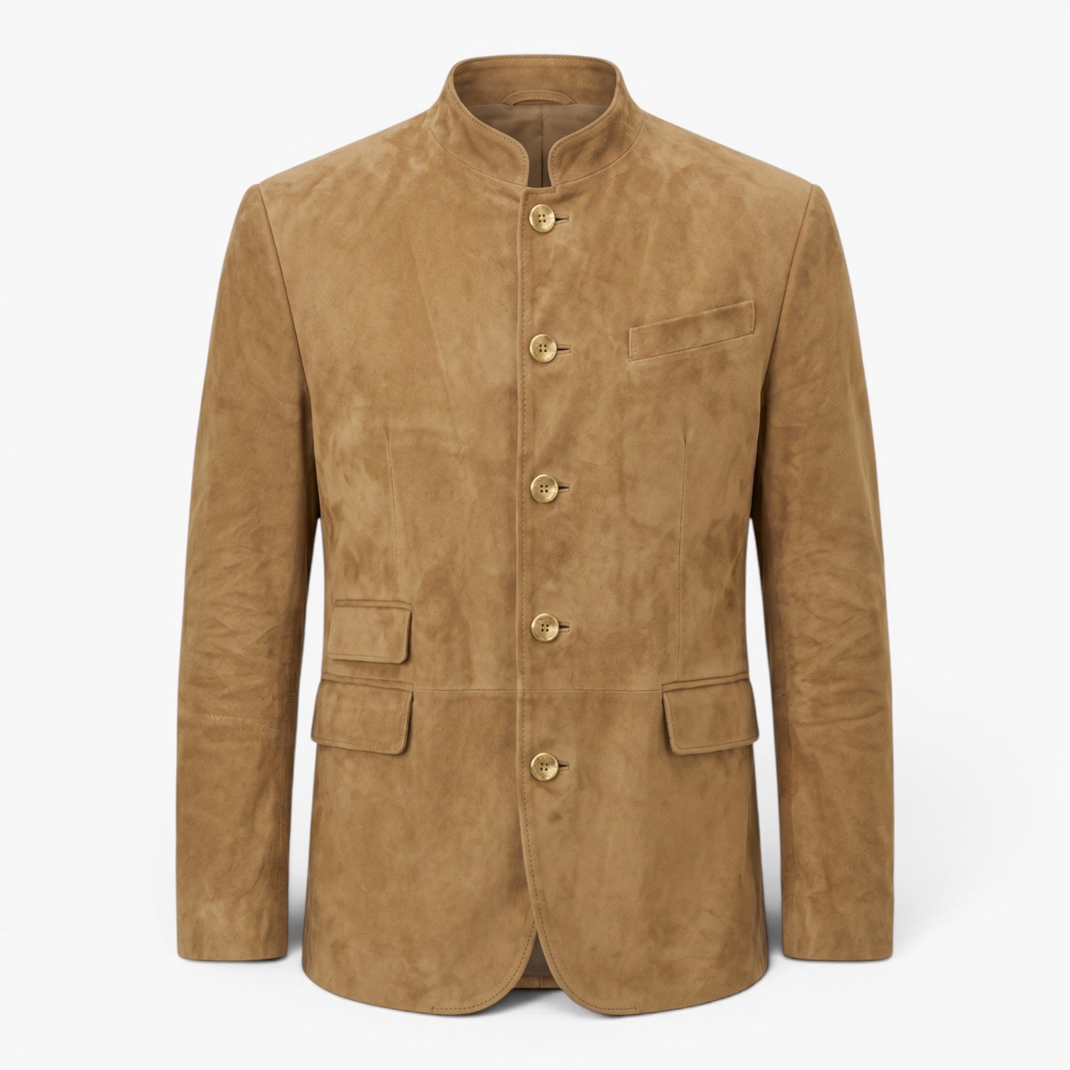 Men's Vintage Suede Military-Inspired Stand Collar Blazer Jacket