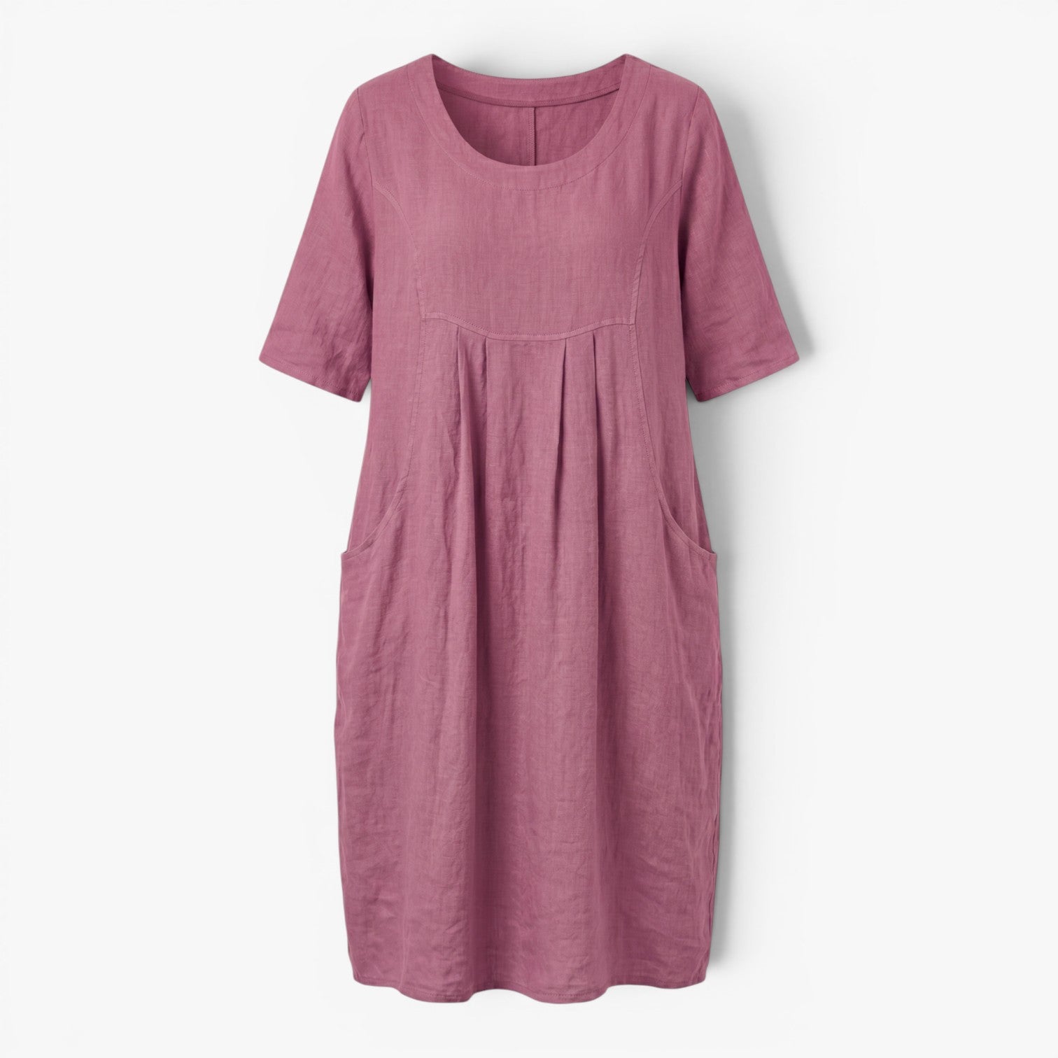 Women's Relaxed Pocket Midi Dress with Soft Gathered Front Detail