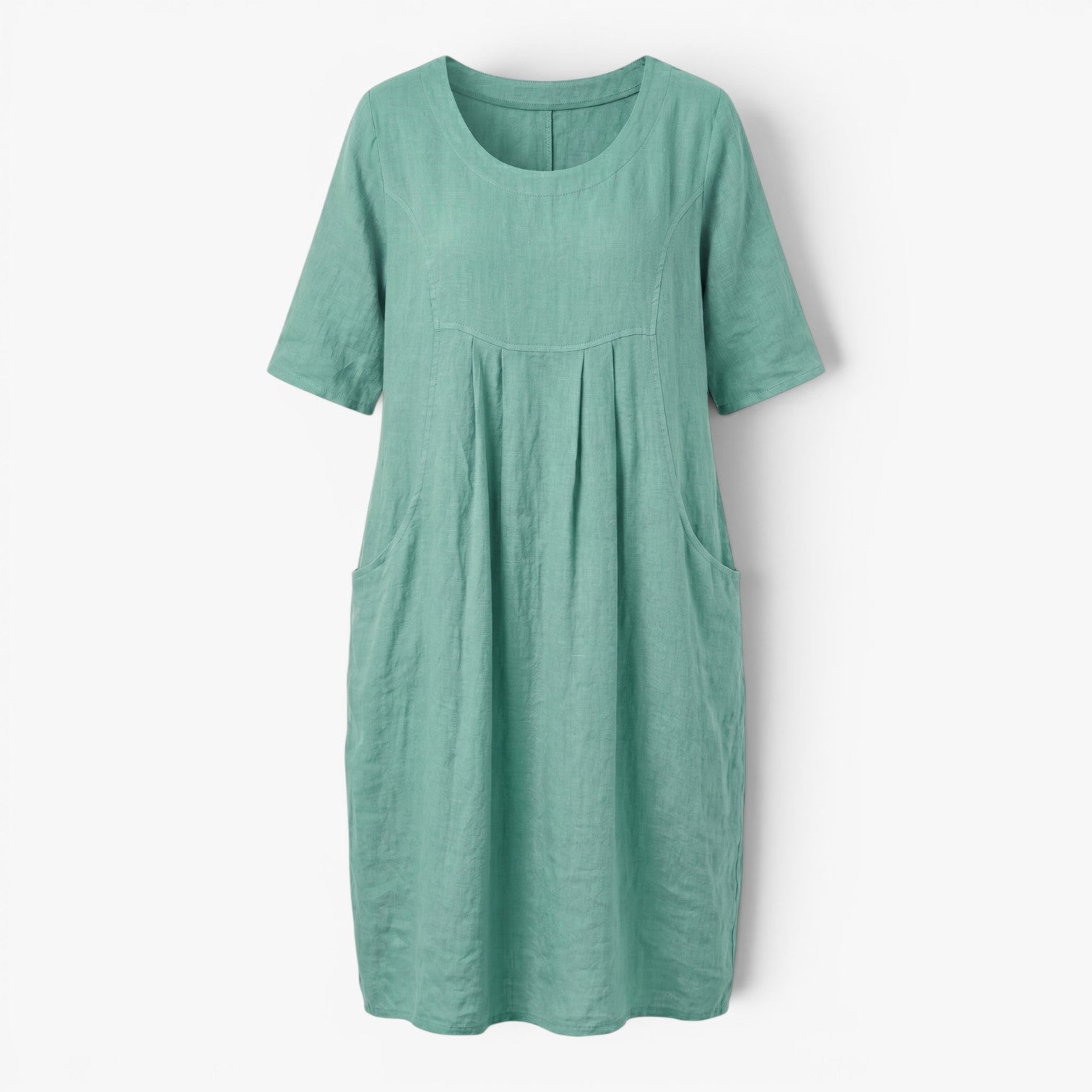 Women's Relaxed Pocket Midi Dress with Soft Gathered Front Detail