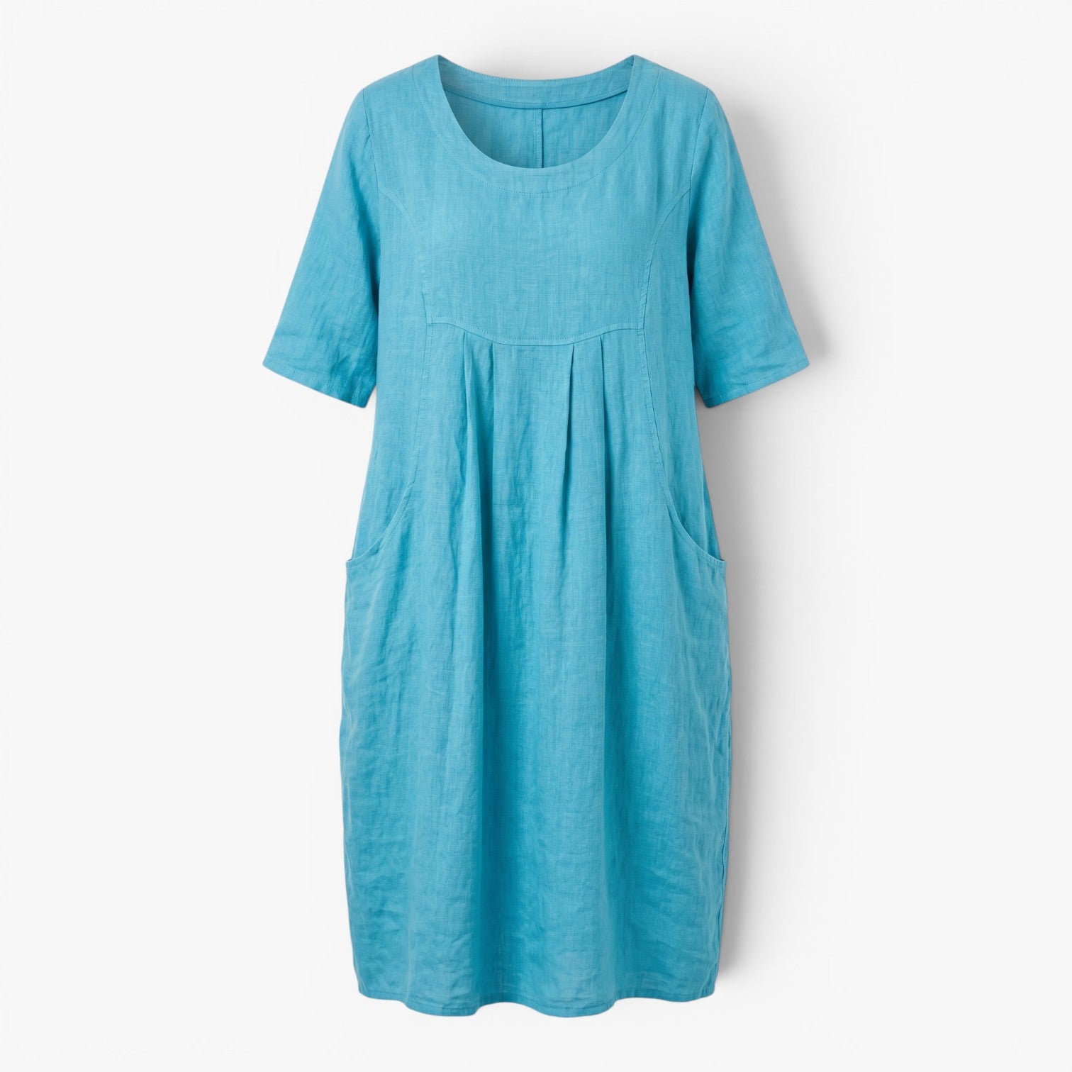 Women's Relaxed Pocket Midi Dress with Soft Gathered Front Detail