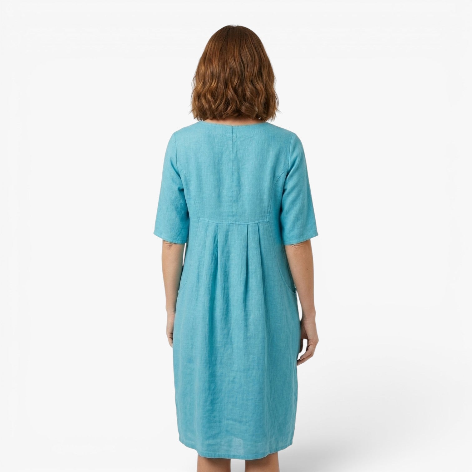 Women's Relaxed Pocket Midi Dress with Soft Gathered Front Detail