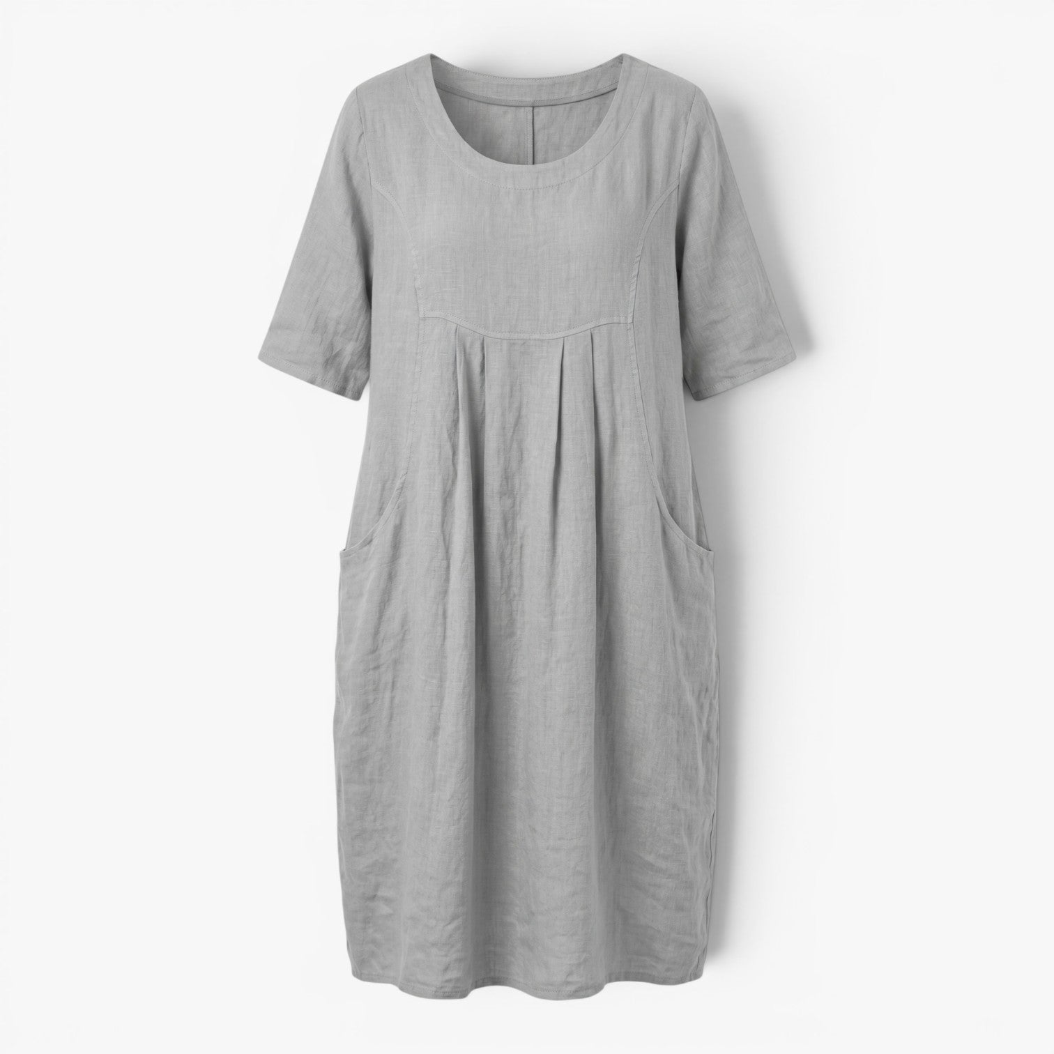 Women's Relaxed Pocket Midi Dress with Soft Gathered Front Detail