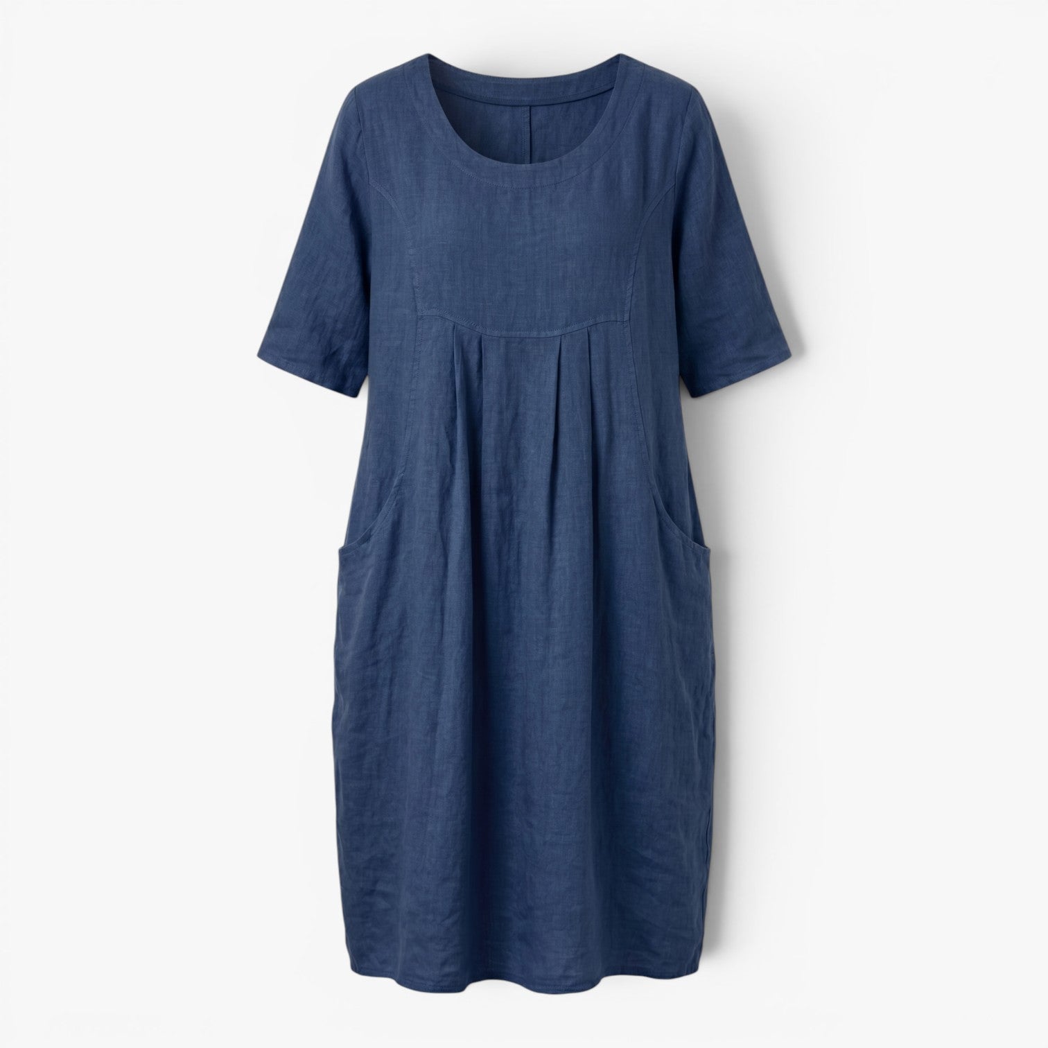Women's Relaxed Pocket Midi Dress with Soft Gathered Front Detail