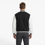Men's Classic Varsity Bomber Jacket with Contrast Sleeves and Striped Ribbed Trim