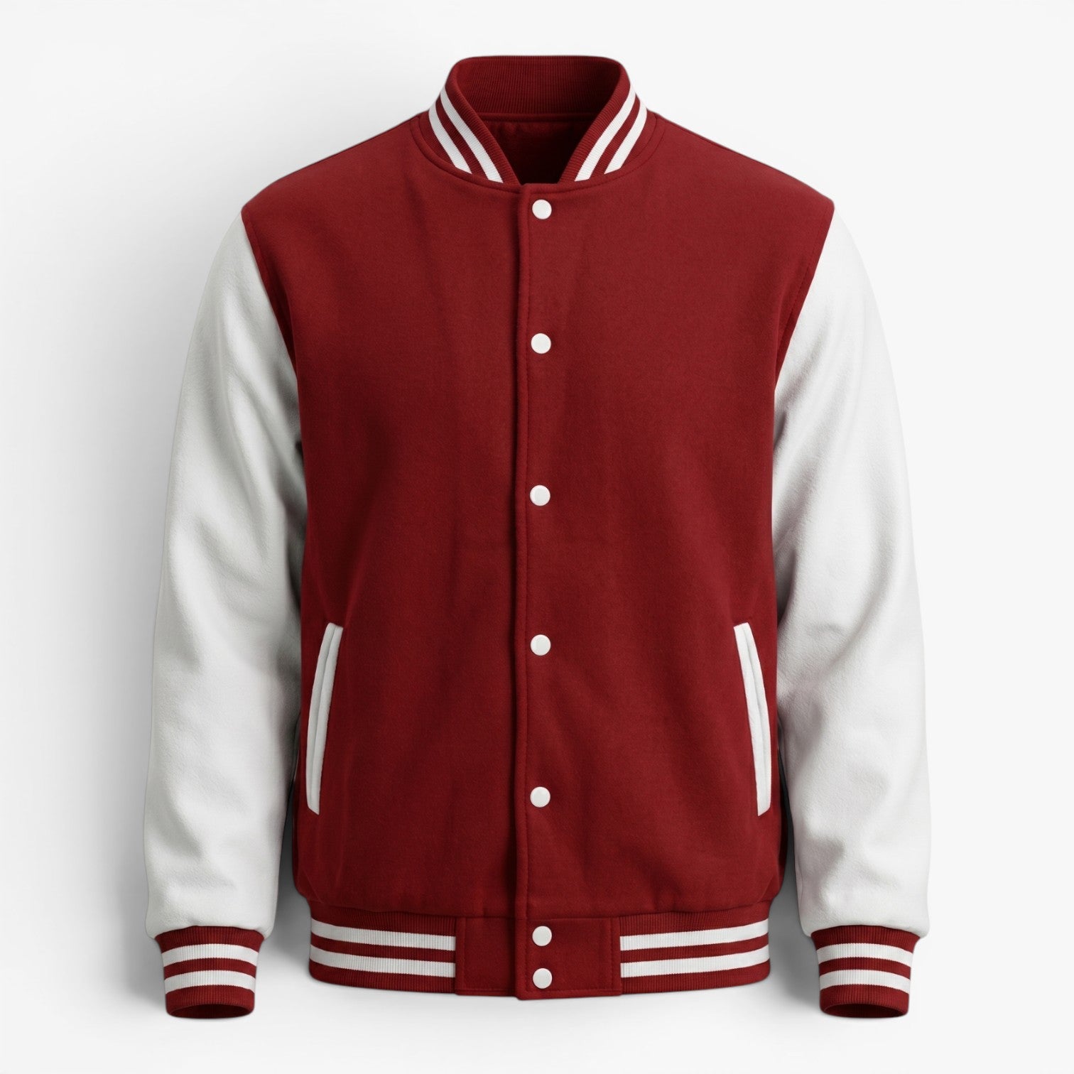 Men's Classic Varsity Bomber Jacket with Contrast Sleeves and Striped Ribbed Trim