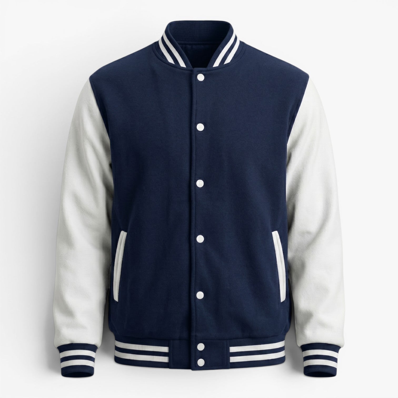 Men's Classic Varsity Bomber Jacket with Contrast Sleeves and Striped Ribbed Trim