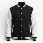 Men's Classic Varsity Bomber Jacket with Contrast Sleeves and Striped Ribbed Trim