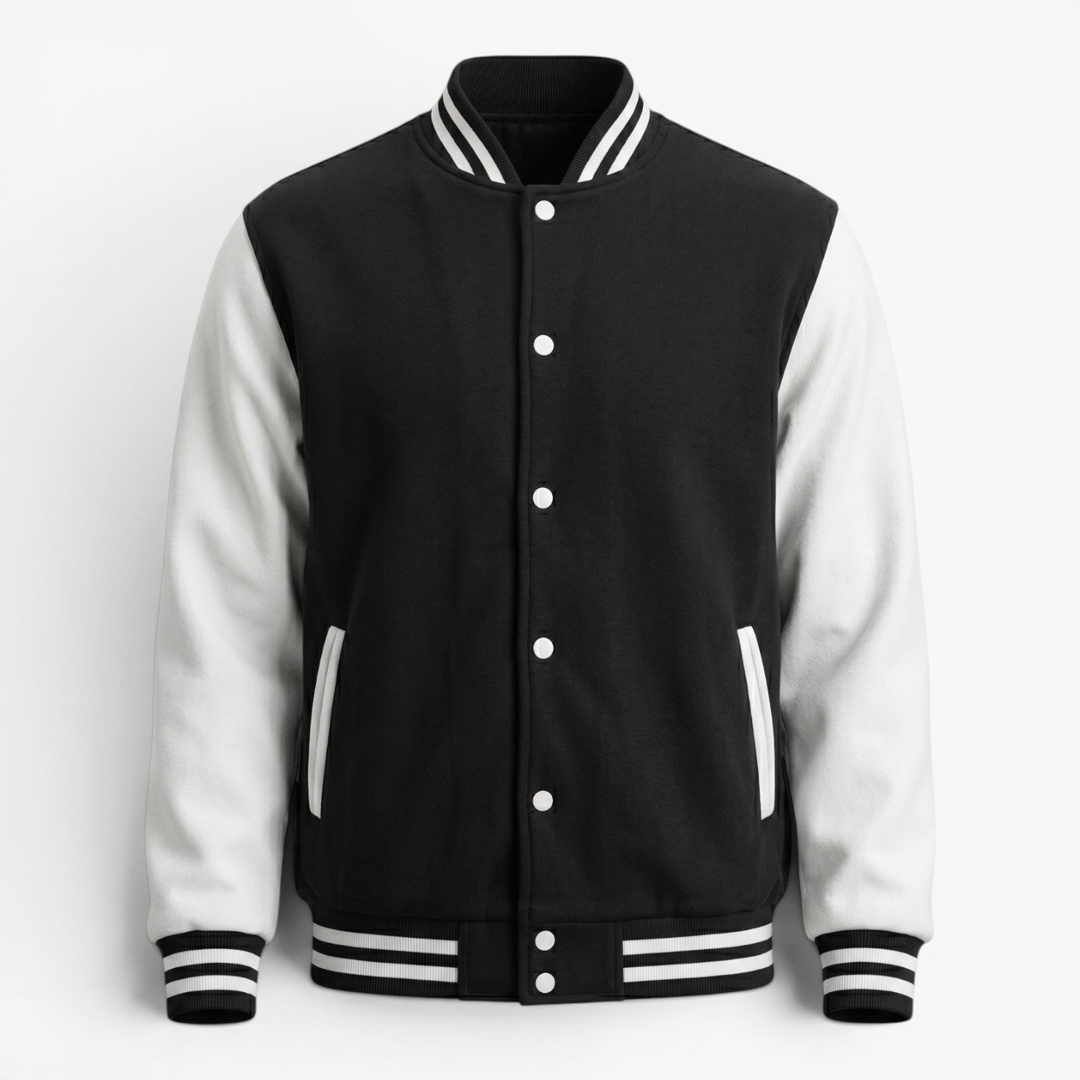 Men's Classic Varsity Bomber Jacket with Contrast Sleeves and Striped Ribbed Trim