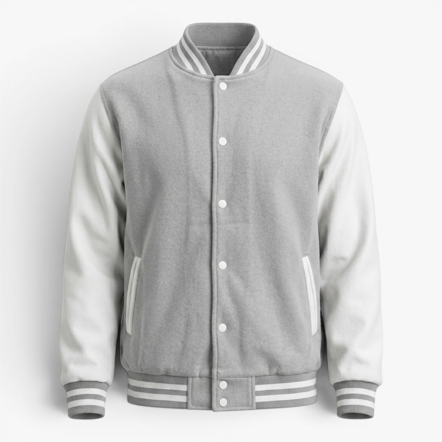 Men's Classic Varsity Bomber Jacket with Contrast Sleeves and Striped Ribbed Trim