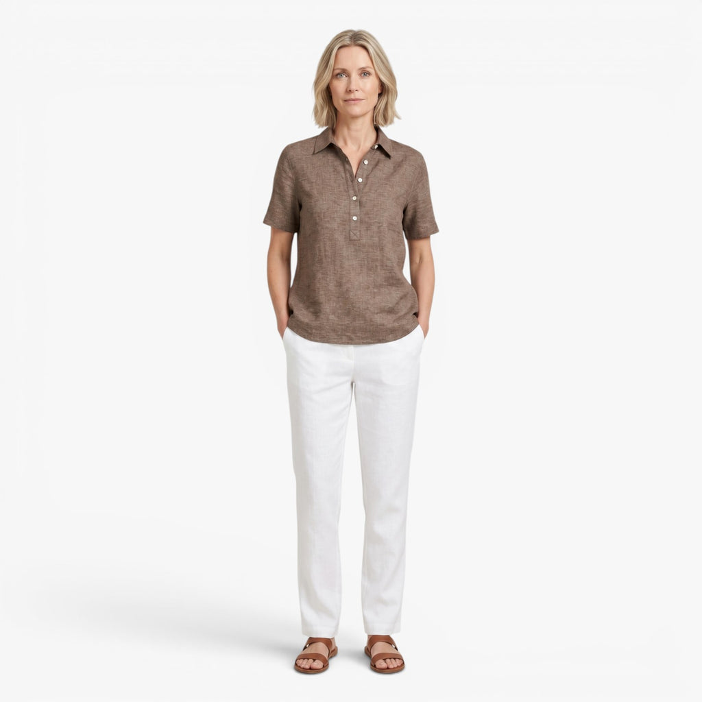 Women's Linen Collared Blouse with Relaxed Fit