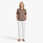 Women's Linen Collared Blouse with Relaxed Fit