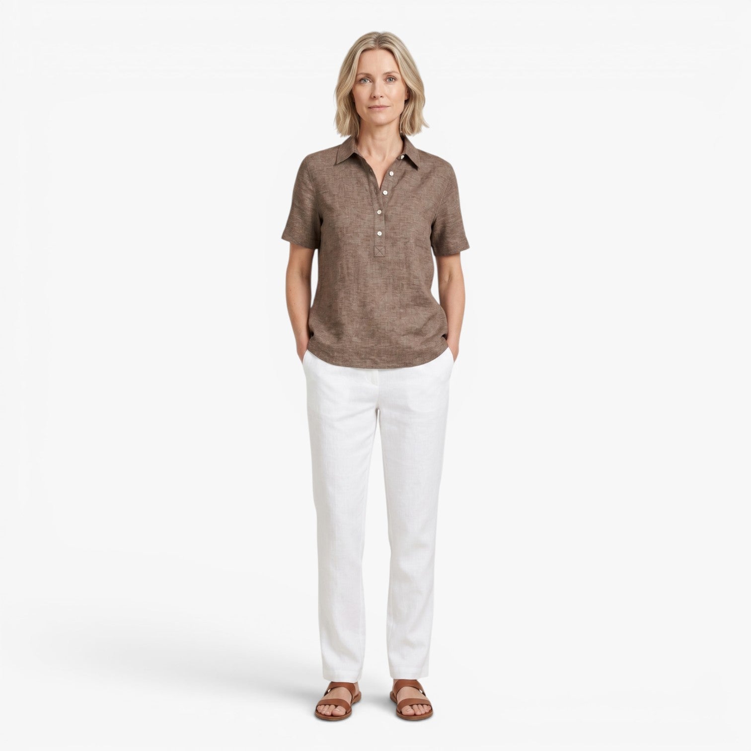 Women's Linen Collared Blouse with Relaxed Fit