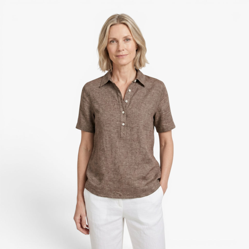 Women's Linen Collared Blouse with Relaxed Fit