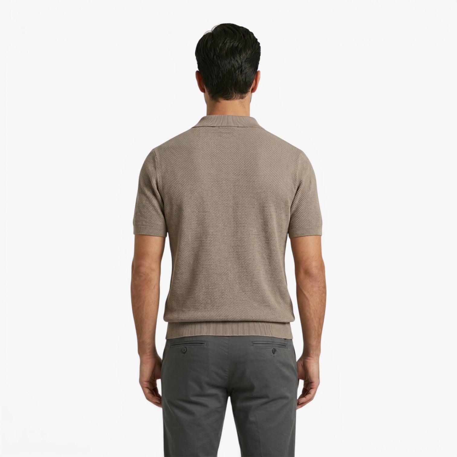 Men's Textured Knit Johnny Collar Polo with Ribbed Trim