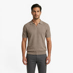Men's Textured Knit Johnny Collar Polo with Ribbed Trim