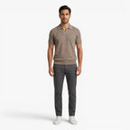 Men's Textured Knit Johnny Collar Polo with Ribbed Trim