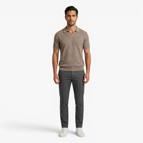 Polo en maille texturée pour homme avec col Johnny et bordures côtelées