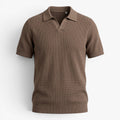 Men's Textured Knit Johnny Collar Polo with Ribbed Trim