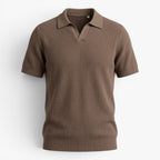 Men's Textured Knit Johnny Collar Polo with Ribbed Trim