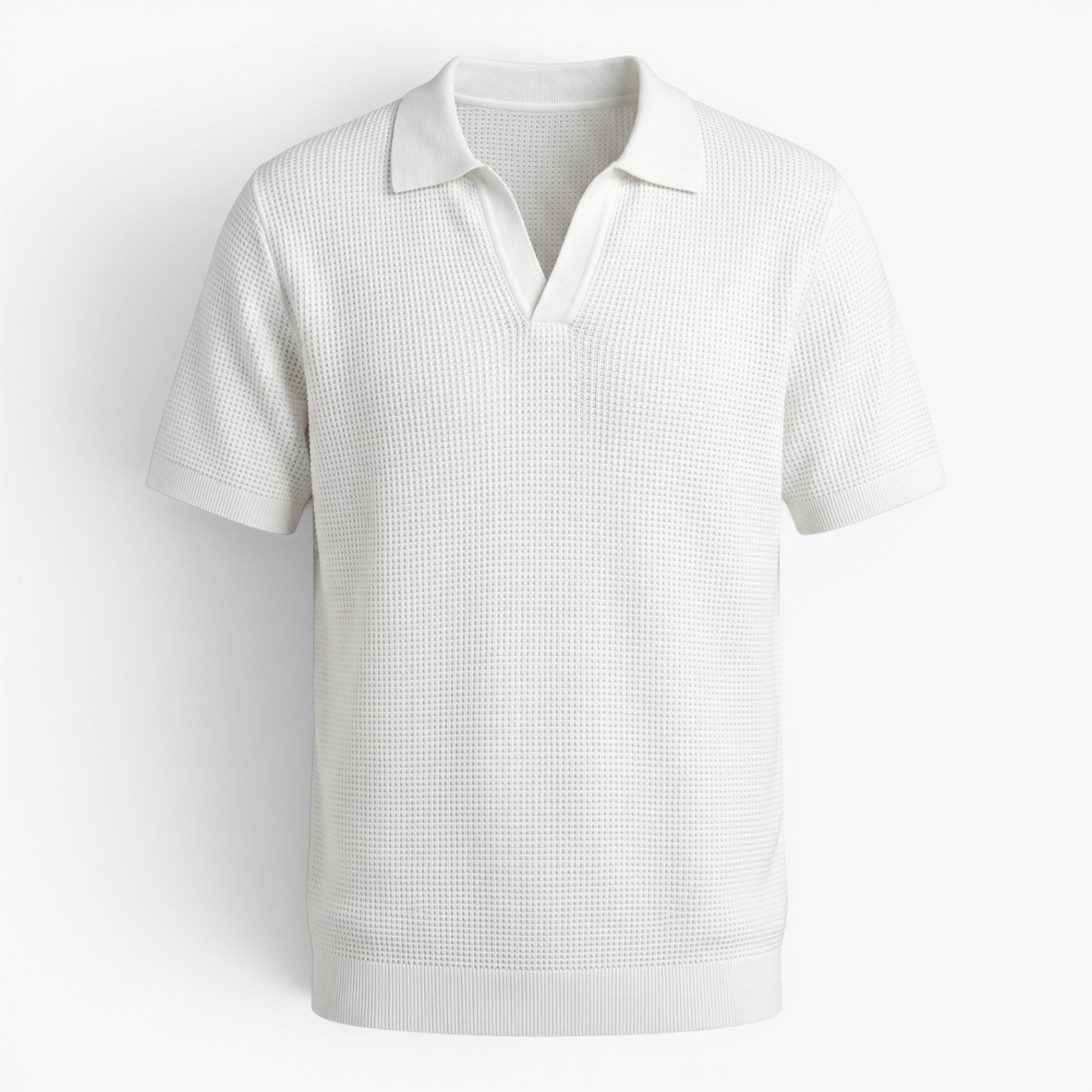 Men's Textured Knit Johnny Collar Polo with Ribbed Trim