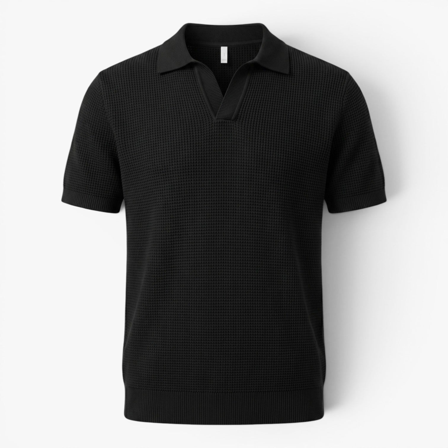 Men's Textured Knit Johnny Collar Polo with Ribbed Trim