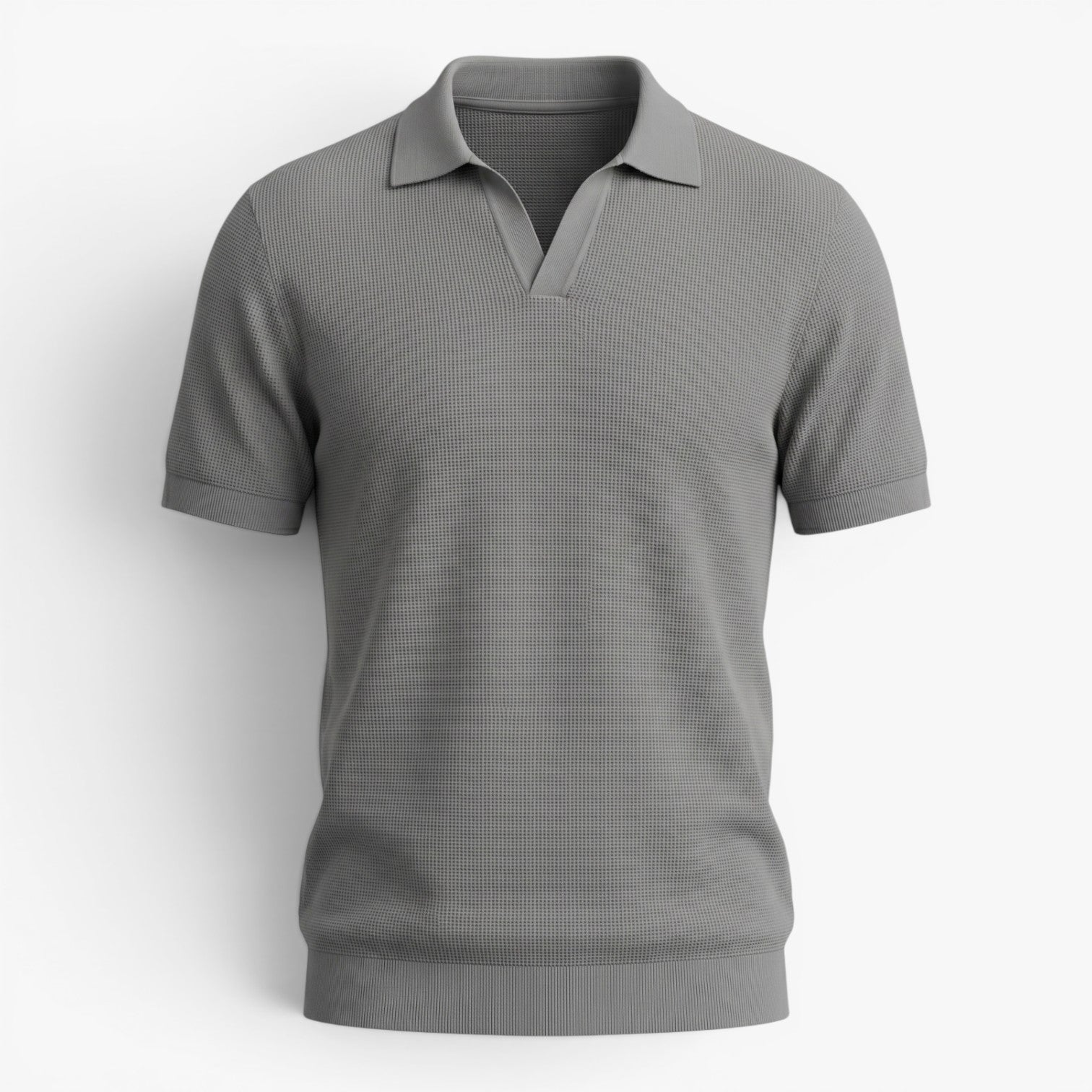 Men's Textured Knit Johnny Collar Polo with Ribbed Trim