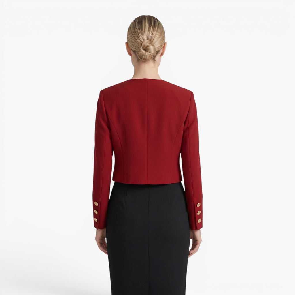Women's Cropped Open-Front Blazer with Button Cuff Detail