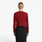 Women's Cropped Open-Front Blazer with Button Cuff Detail