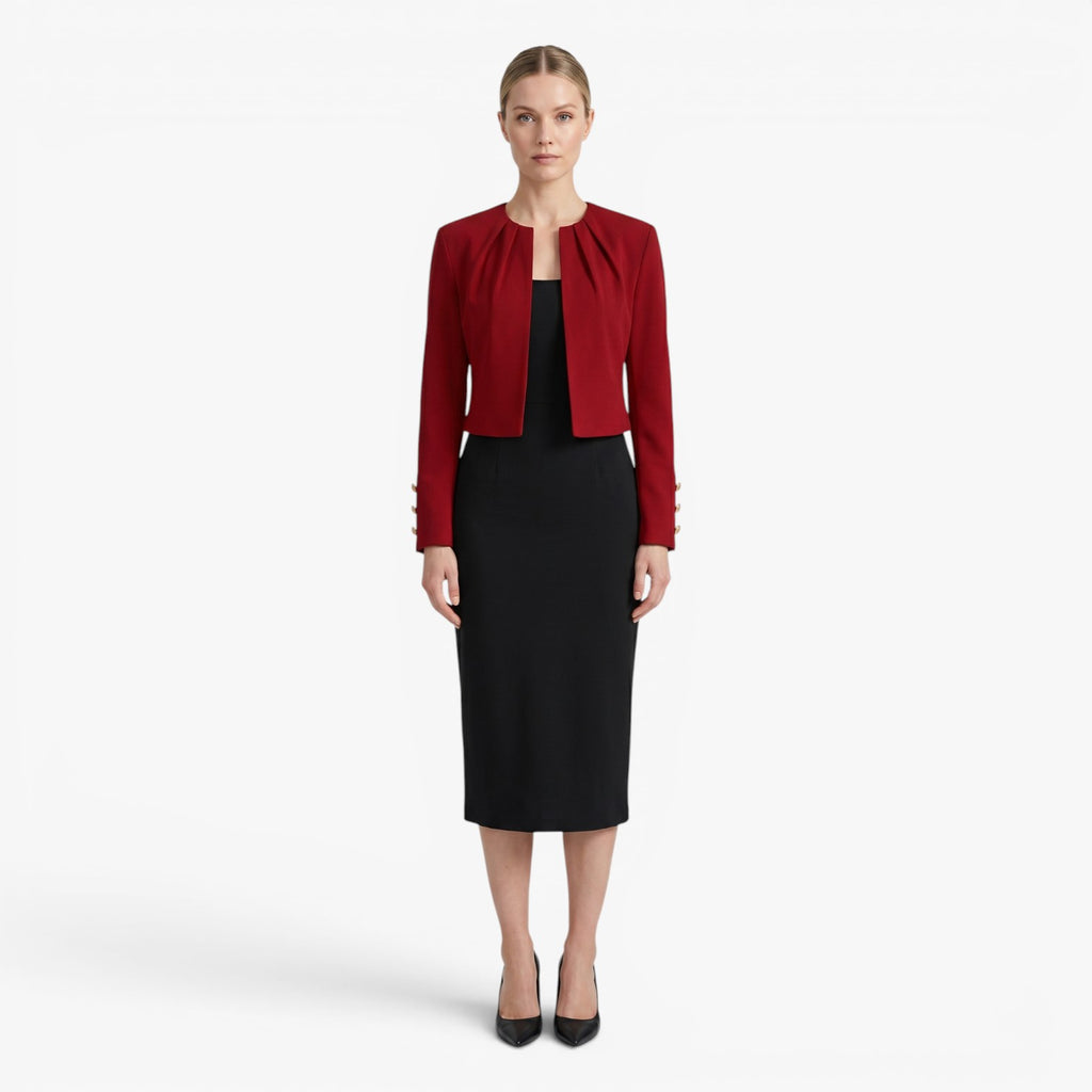 Women's Cropped Open-Front Blazer with Button Cuff Detail