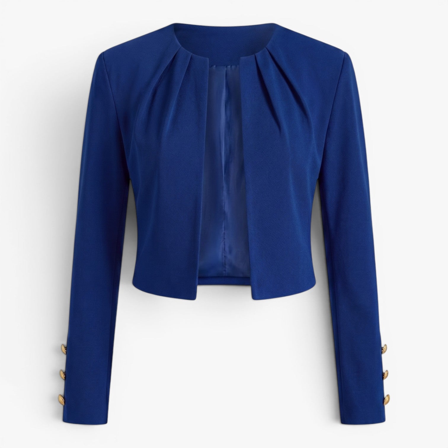 Women's Cropped Open-Front Blazer with Button Cuff Detail