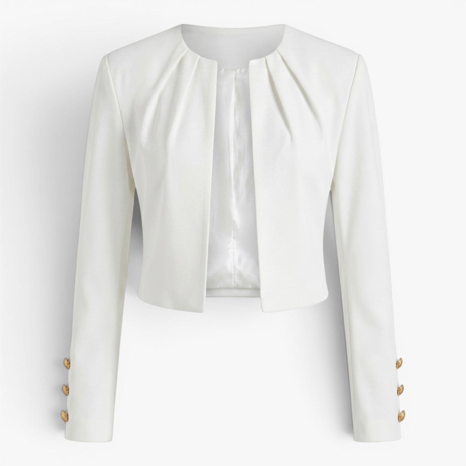 Women's Cropped Open-Front Blazer with Button Cuff Detail
