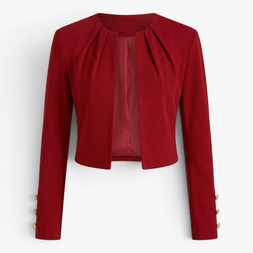 Women's Cropped Open-Front Blazer with Button Cuff Detail