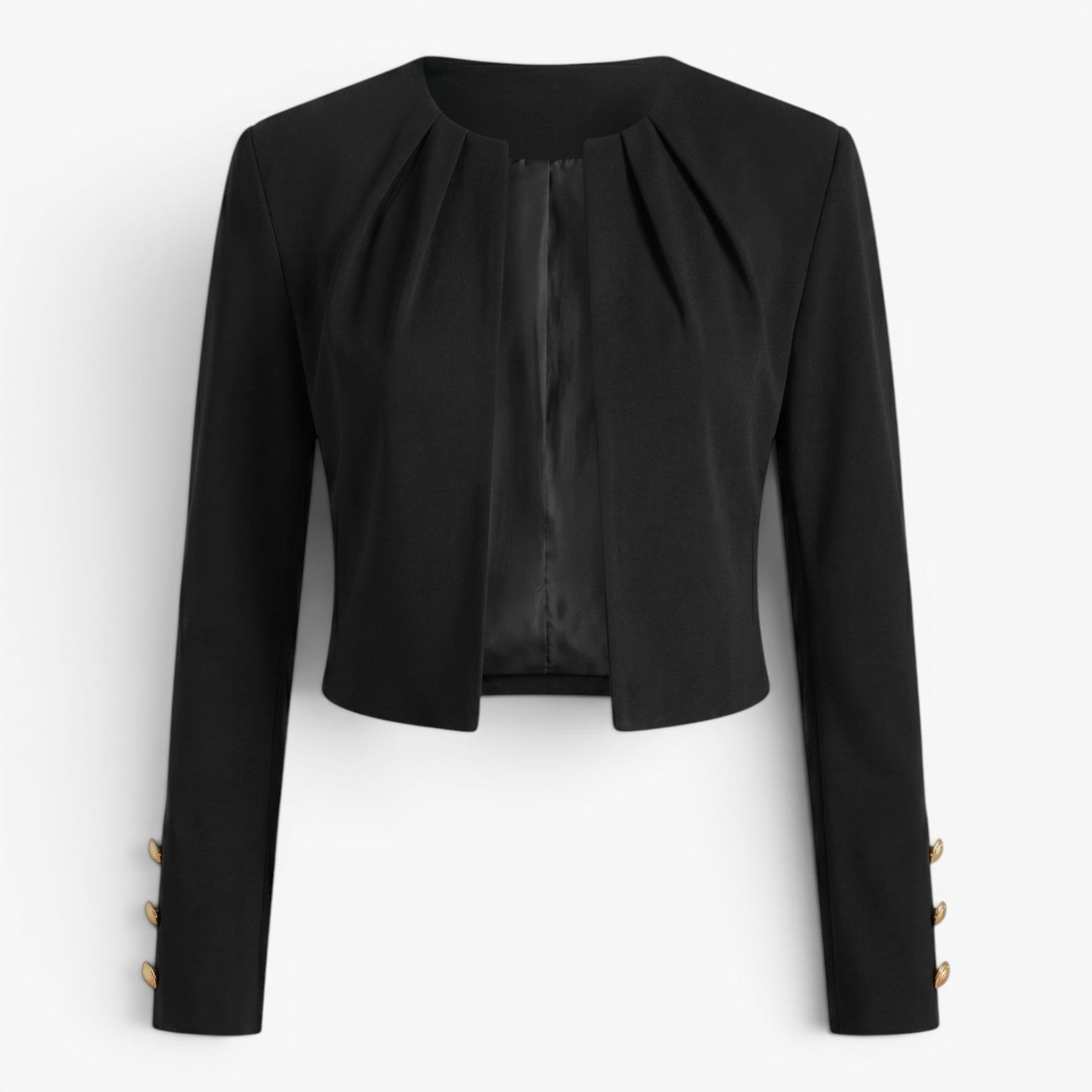 Women's Cropped Open-Front Blazer with Button Cuff Detail